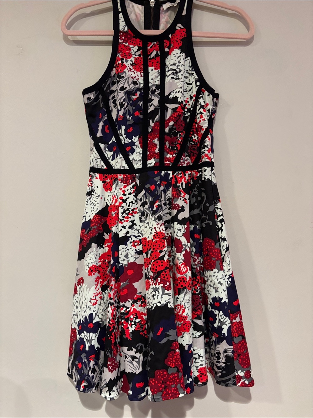 Parker Floral Mini Dress in Red, Black & White